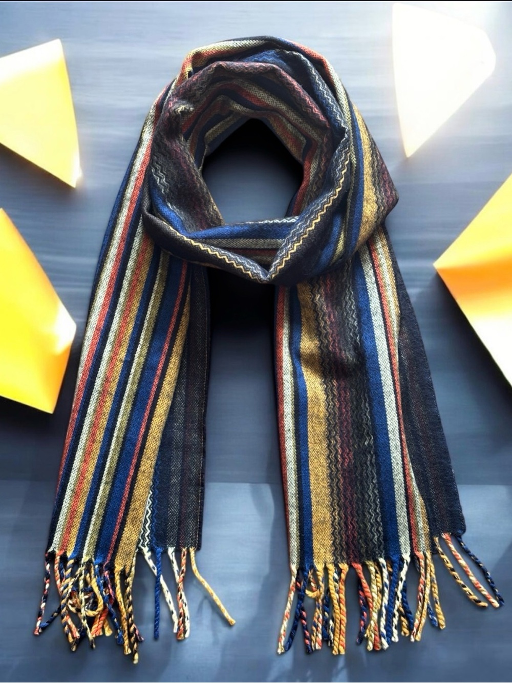 Better Than Cashmere Multicolor Striped Scarf Blue Yellow Black Red